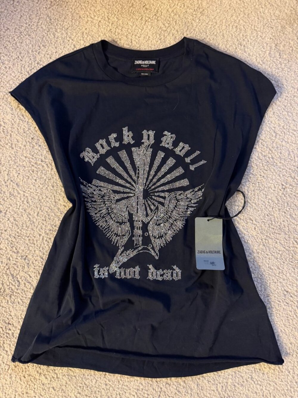 New – Zadig & Voltaire Cloe Guitar Wings Strass Sleeveless Tank – M – Encre